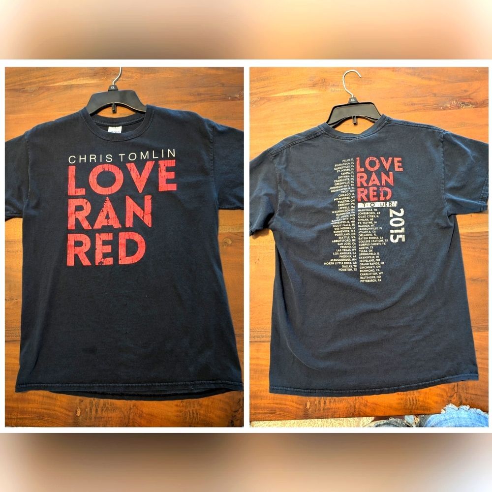 Chris Tomlin Love Ran Red 2015 Tour Tee Black Short Sleeve Shirt Size M Unisex